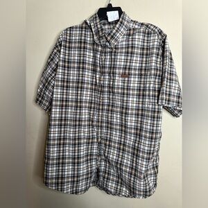 Carhartt Shirt Mens Extra Large Black Plaid Short Sleeve Fish Fisher Outdoor